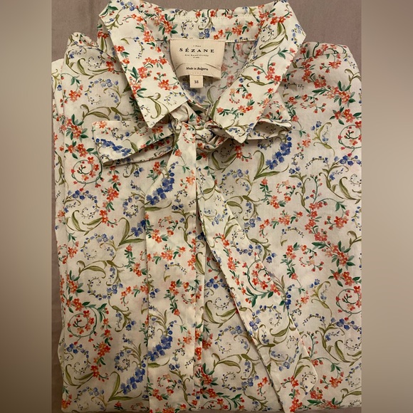 Sezane Tops - 100% cotton Blouse with removable front tie from Sezane. Wore and washed once.